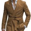 Men DJ Jacket | Lapel Solid Color Double-Breasted Lace-Up Casual 3-Pocket Blazer Brown