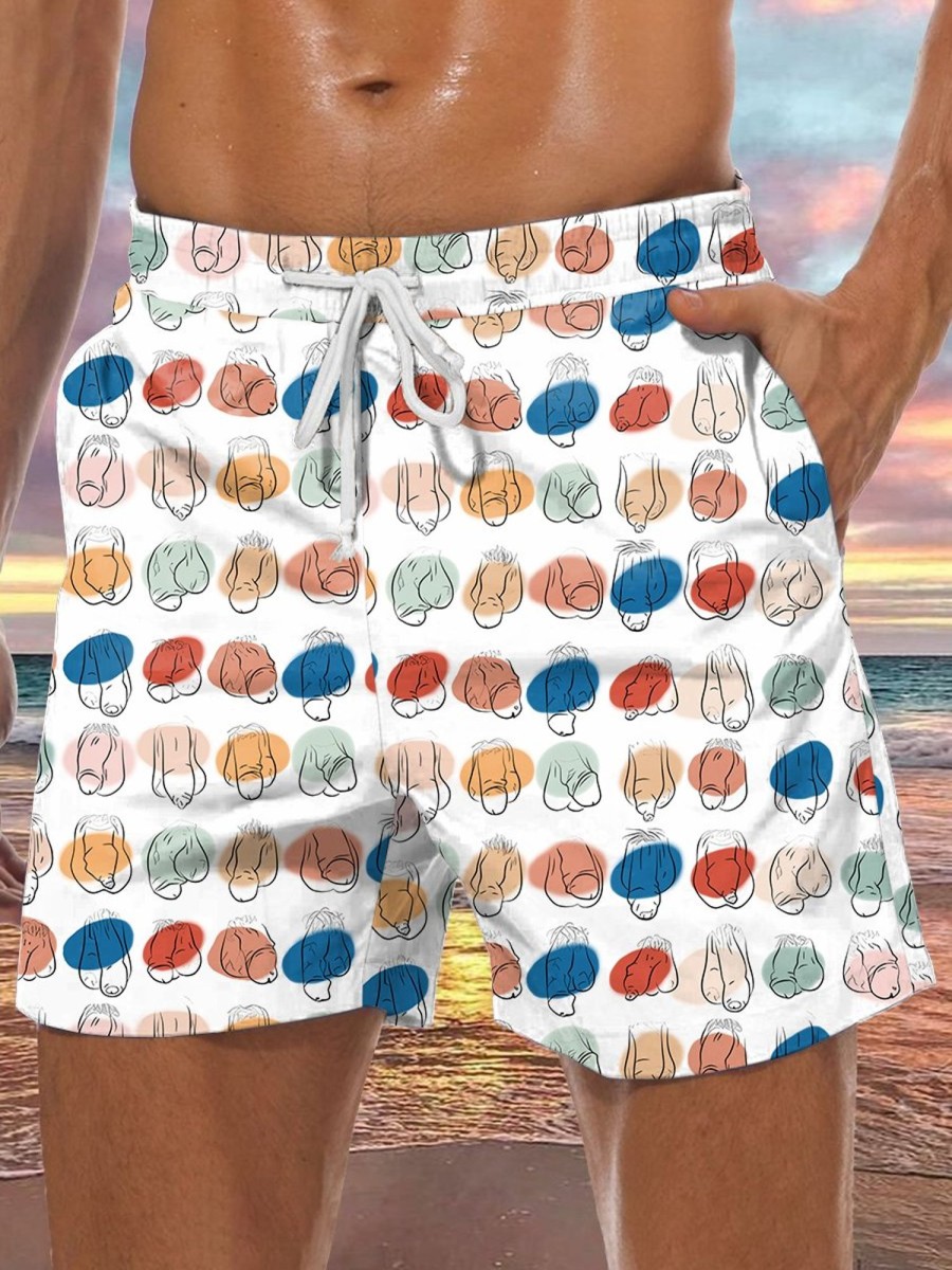 Men DJ Shorts | Colorful Cocks Print Track Shorts White