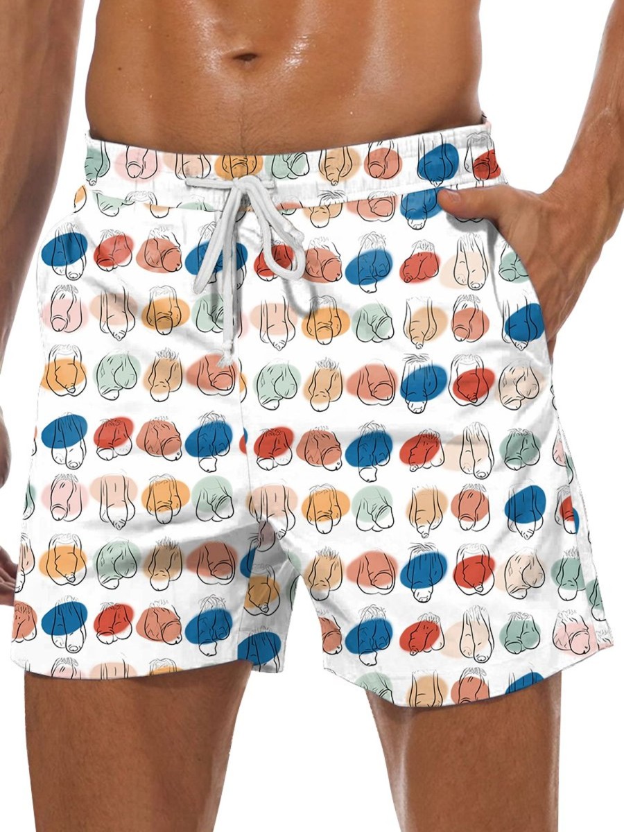 Men DJ Shorts | Colorful Cocks Print Track Shorts White