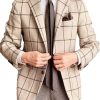 Men DJ Jacket | Lapel 3-Pocket Single-Breasted Vintage Plaid Woolen Blazer Khaki