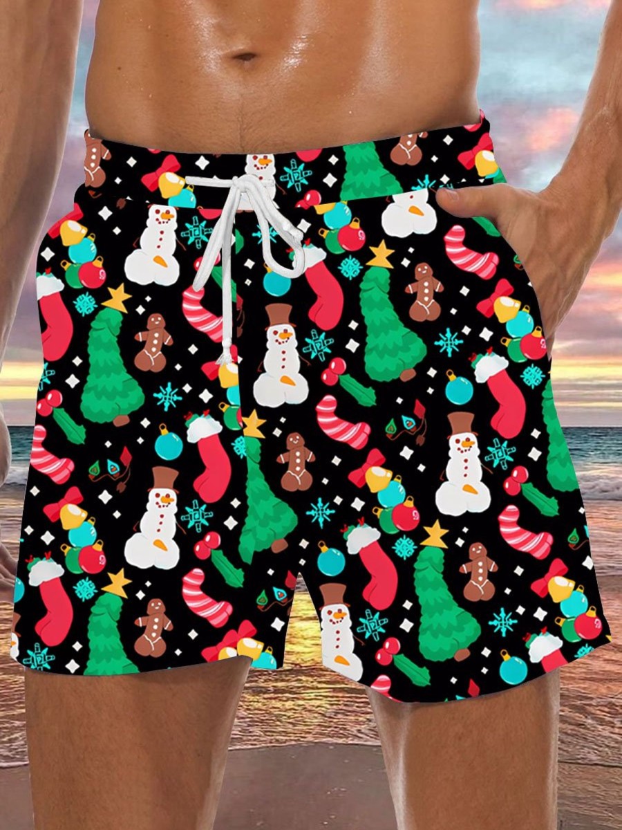 Men DJ Bottoms | Fun Christmas Cocks Printed Casual Shorts