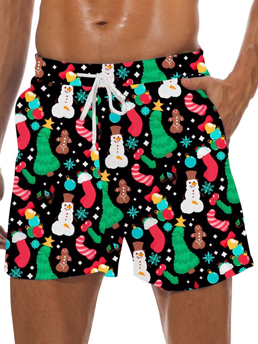 Men DJ Bottoms | Fun Christmas Cocks Printed Casual Shorts