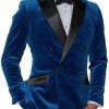 Men BXL Jacket | Men'S Contrast Velvet Double-Breasted Pocket Casual Blazer Royal Blue