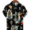 Men HLJ Shirts | Vintage Mermaid Poster Print Hawaiian Shirt Black