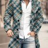 Men DJ Print Jacket | Stand-Collar Single-Breasted Plaid Print Double-Pocket Casual Woolen Coat Blue