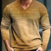 Men BXL Print Sweater | Men'S Casual Retro Gradient Knitted Pullover V-Neck Sweater Orange