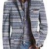 Men BXL Print Jacket | Men'S Retro Stripe Print Pocket Casual Blazer Gray