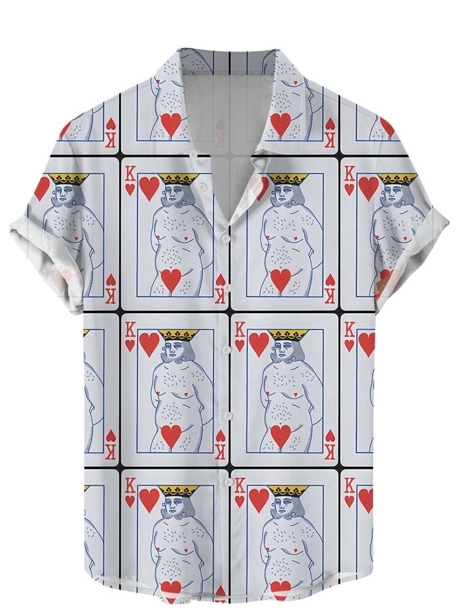 Men LJC Shirts | Poker Kings Print Short Sleeve Shirt White