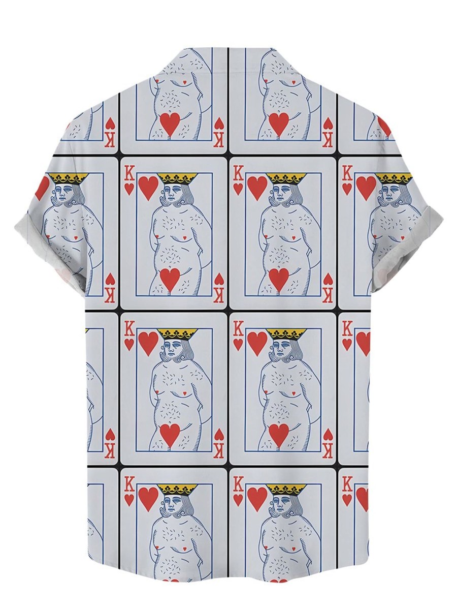 Men LJC Shirts | Poker Kings Print Short Sleeve Shirt White