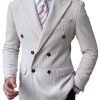 Men DJ Jacket | Lapel 3-Pocket Double-Breasted Corduroy Blazer White