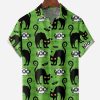 Men DJ Shirts | Halloween Cat Short Sleeve Casual Shirts Green