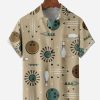 Men DJ Shirts | Mid Century Bowling Chest Pocket Short Sleeve Casual Shirt Khaki