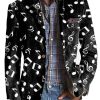 Men DJ Print Jacket | And White Musical Note Print Three-Pocket Lapel Casual Blazer Black