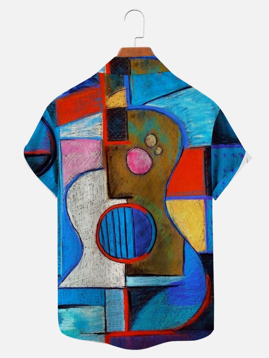 Men findercube Shirts | Men'S Abstract Oil Painting Guitar Print Short Sleeve Shirt Photo Color