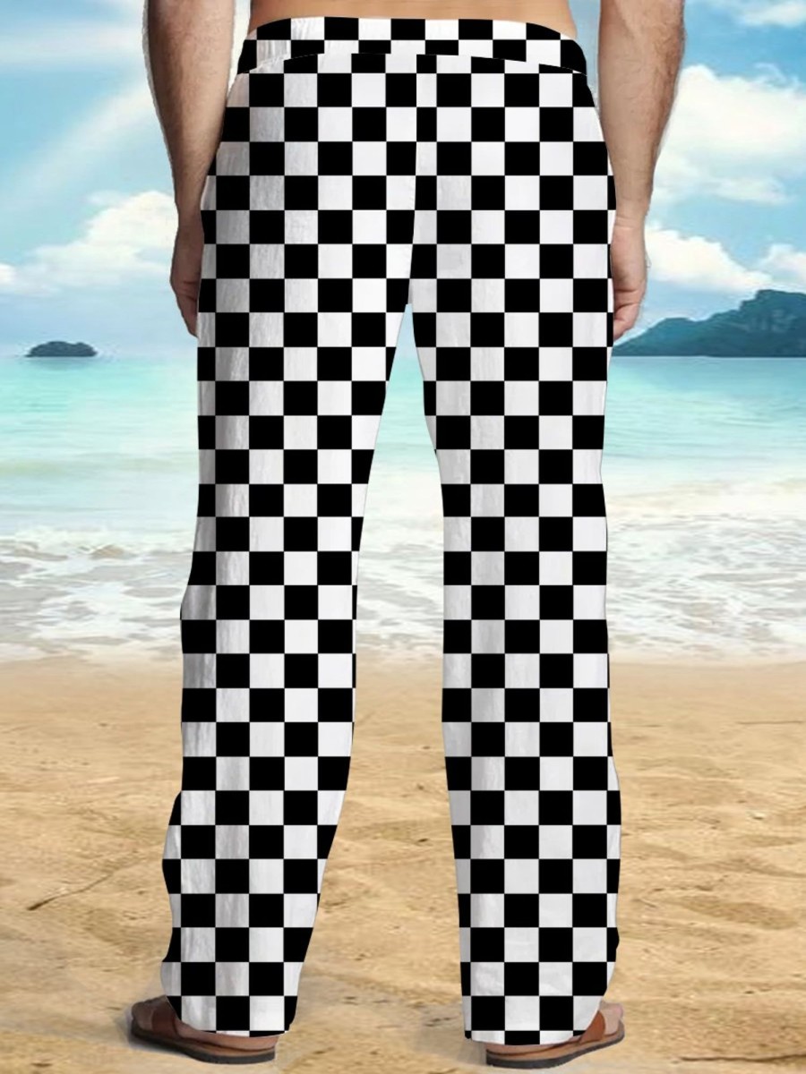 Men GYJ Bottoms | Men'S Black And Classic Check Drawstring Pocket Trousers White