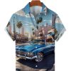 Men TH Shirts | Men'S Hawaii Travel Print Casual Short Sleeve Shirt Blue