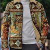 Men DJ Jacket | Vintage Owl Print Velvet Warm Lapel Jacket Photo Color