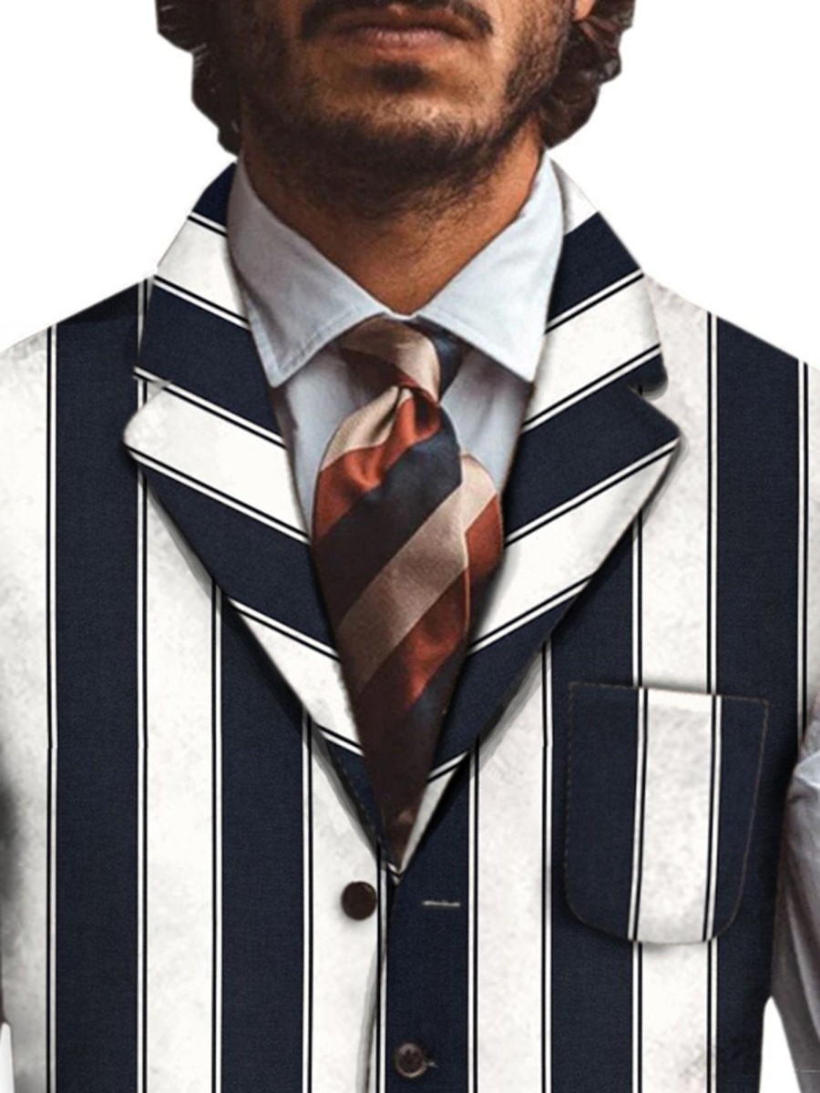 Men QMY Vest | Casual Classic Wide Stripe Printed Vest Photo Color