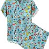 Men GYJ Set | Cartoon Animal Print Short-Sleeved Shirt And Shorts Two-Piece Set Blue