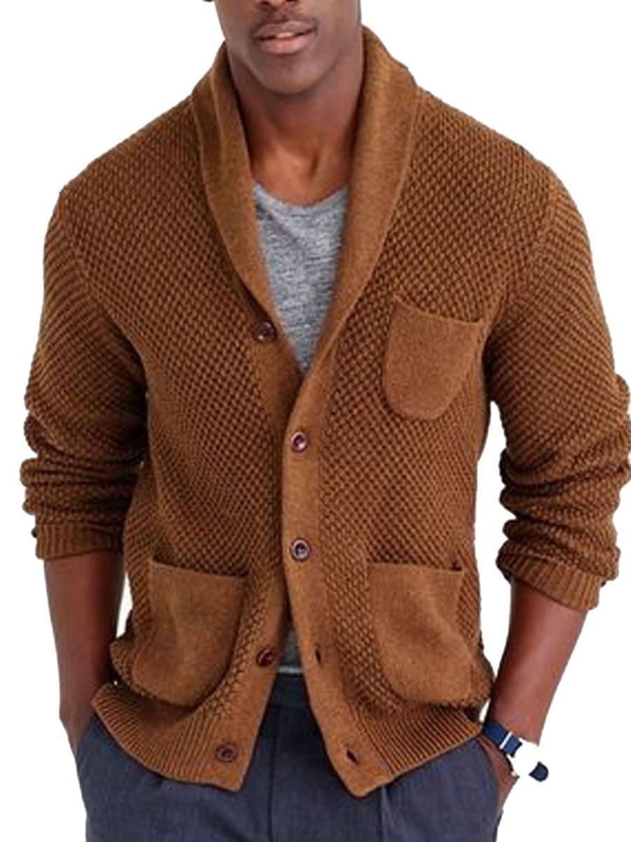 Men DJ Cardigan | Vintage Lapel 3-Pocket Casual Knitted Cardigan Brown