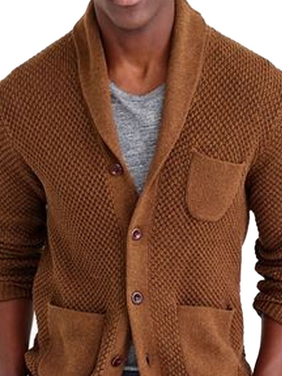 Men DJ Cardigan | Vintage Lapel 3-Pocket Casual Knitted Cardigan Brown