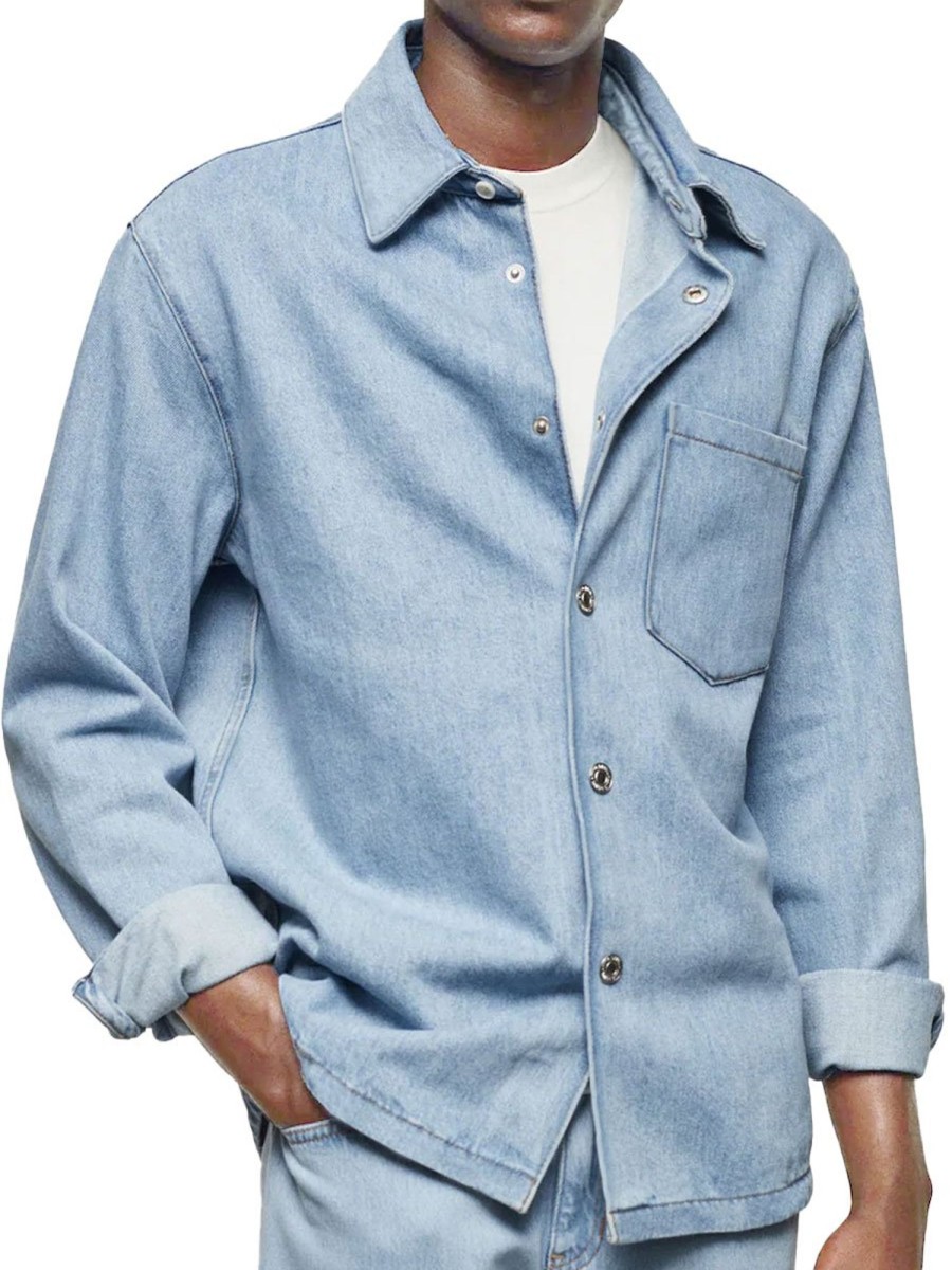 Men BXL Casual Long Sleeve Shirts | Men'S Retro Denim Casual Jacket Shirt Light Blue