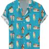 Men DJ Shirts | Fun Ice Cream Girl Print Hawaiian Short Sleeve Shirt Blue