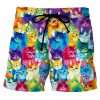 Men GYJ Bottoms | Colorful Cat Print Lounge Shorts Photo Color