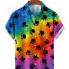 Men HLJ Shirts | Meow Rainbow Paw Print Hawaiian Short Sleeve Shirt Iridescent