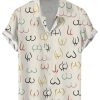 Men DJ Shirts | Retro Butts Stick Figure Hidden Casual Short Sleeve Shirt Khaki