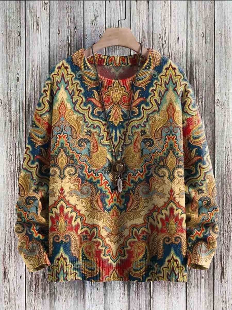 Men DJ Print Sweater | Vintage Art Print Casual Knit Pullover Sweater Photo Color