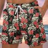 Men GYJ Bottoms | Skull Rose Print Track Shorts Black