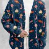 Men DJ Print Cardigan | Christmas Candy Print Casual Knitted Cardigan Navy