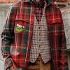 Men BXL Jacket | Men'S Casual Christmas Plaid Green Monster Lapel Pocket Jacket Red