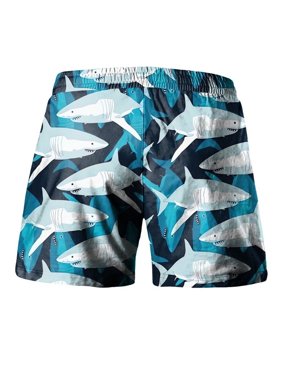 Men LJC Bottoms | Shark Print Track Shorts Photo Color