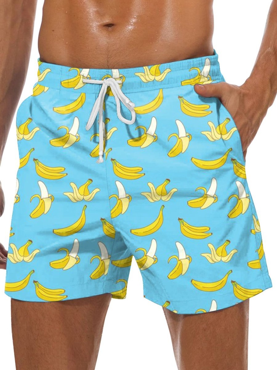 Men GYJ Bottoms | Men'S Banana Print Casual Shorts Blue