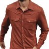 Men BXL Casual Shirts | Men'S Solid Color Casual Pocket Long Sleeve Shirt Brick Red