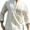 Men TH Casual Long Sleeve Shirts | Men'S Casual Striped Long Sleeve Shirt Khaki