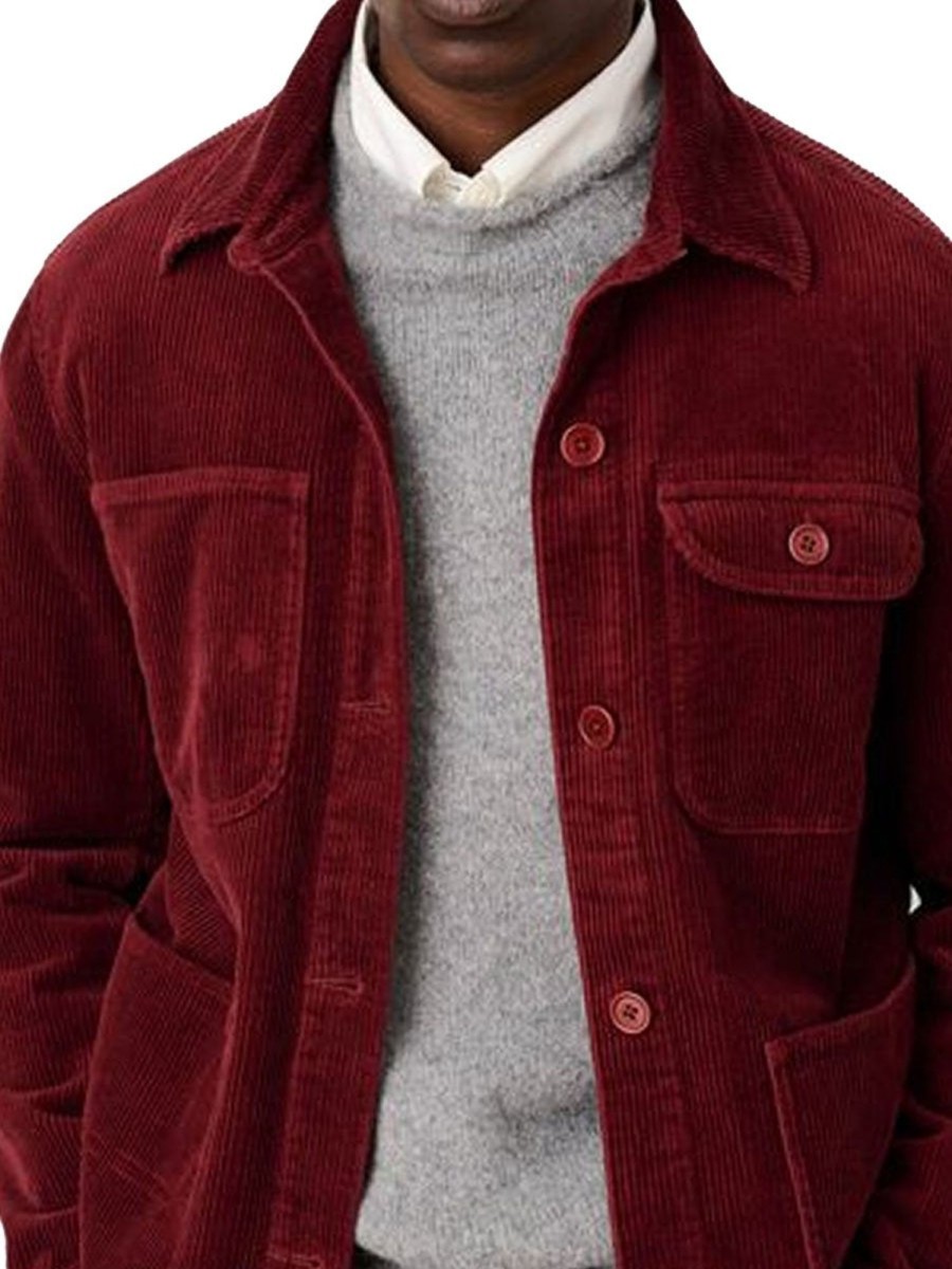 Men DJ Jacket | Vintage Lapel 4-Pocket Corduroy Single-Breasted Casual Jacket Claret