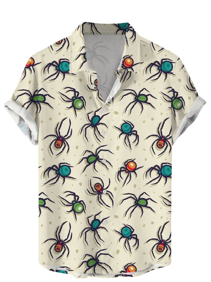 Men LJC Shirts | Spider Print Short-Sleeve Shirt Photo Color