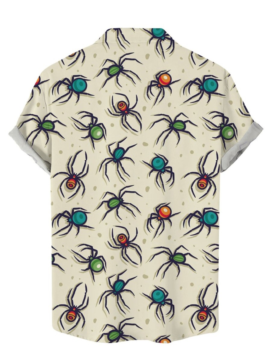 Men LJC Shirts | Spider Print Short-Sleeve Shirt Photo Color