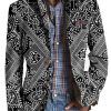 Men DJ Print Jacket | Retro Ethnic Style Printed Lapel Single Breasted Casual Blazer Black