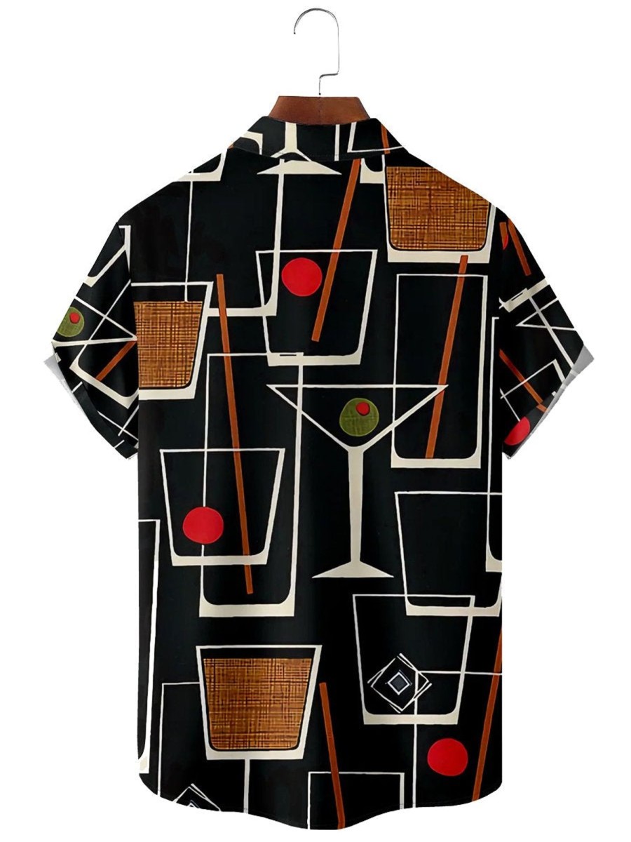 Men XT Shirts | Men'S Geometric Wine Glass Print Shirt 77487640X Black