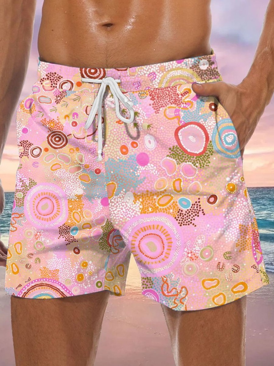 Men GYJ Bottoms | Floral Pattern Casual Shorts Pink