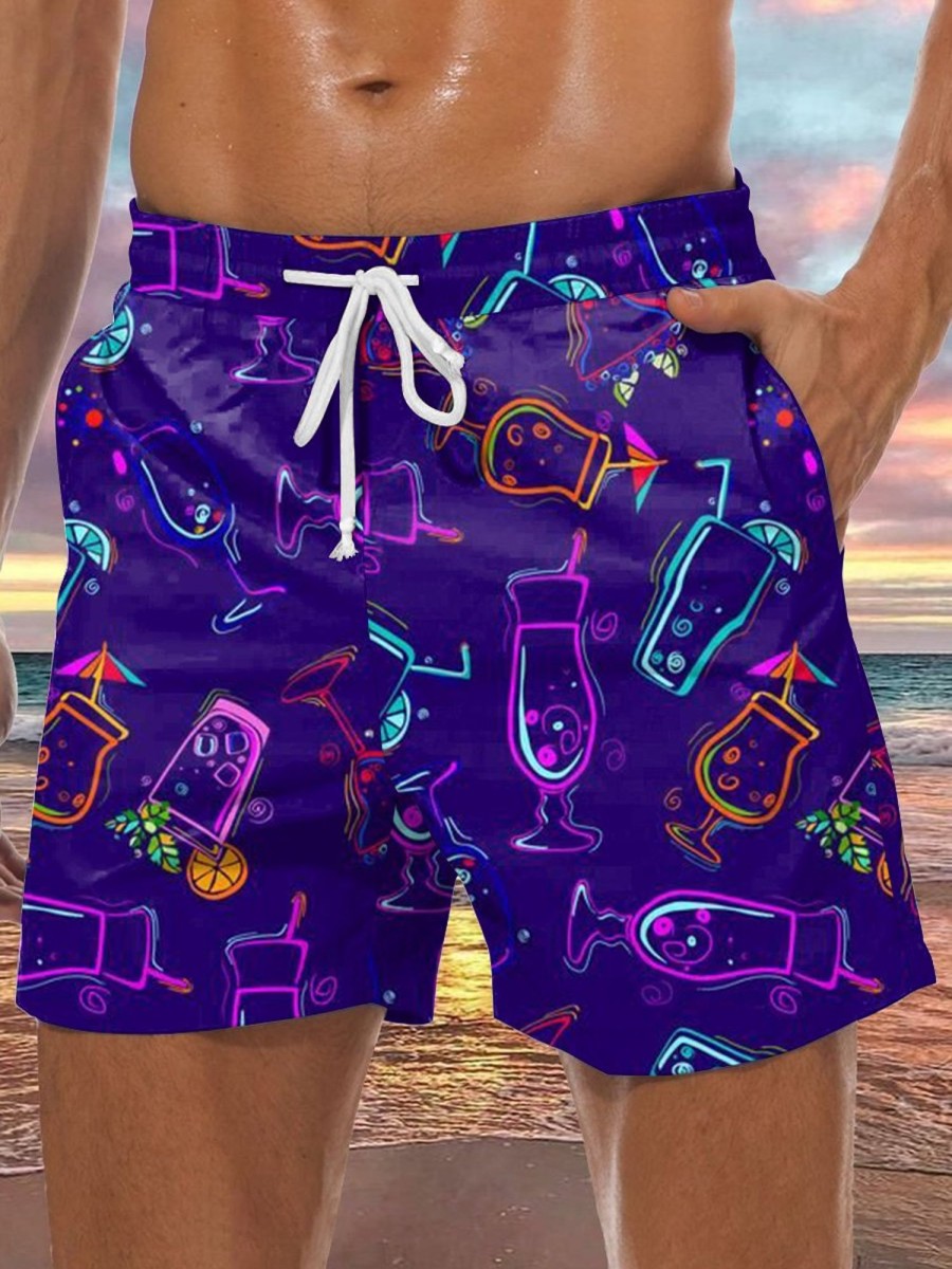 Men GYJ Shorts | Summer Drink Colorful Print Casual Men'S Shorts Dark Purple