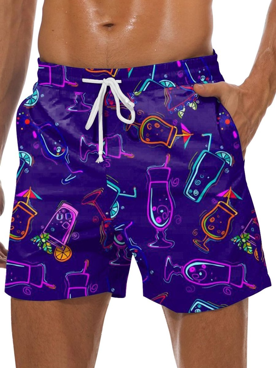 Men GYJ Shorts | Summer Drink Colorful Print Casual Men'S Shorts Dark Purple