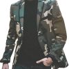 Men DJ Jacket | Lapel Three-Pocket Camouflage Casual Blazer Army Green