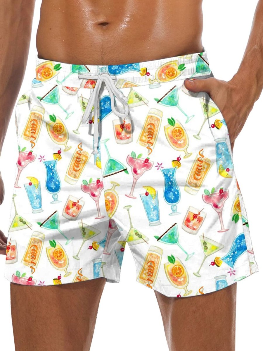 Men GYJ Shorts | Drink Graphic Print Shorts White