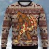 Men DJ Ugly Sweater | Vintage Big Foot Print Crew Neck Sweatshirt Brown