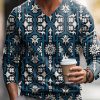 Men GYJ Print Sweater | Vintage Ethnic Print V-Neck Knitted Sweater Photo Color